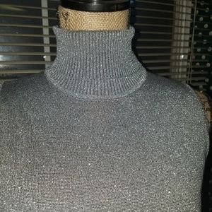 Holiday Silver Glitter Sleeveless Turtleneck